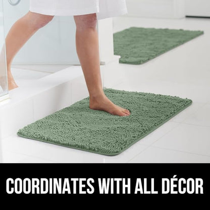 GORILLA GRIP Bath Rug Mat 30x20, Soft Absorbent Chenille, Quick Dry Microfiber Mats, Rubber Backing Washable Shower Floor Rugs, Bathmat Runner, US Designed Bathroom Home Decor Accessories Sage Green