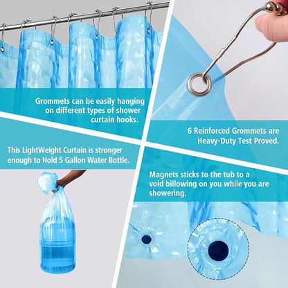 Ga-Geetopia Narrow Size Blue Pearl 3D EVA Stall Shower Curtain Liner, 36x72 Inch Light Weight Plastic Bathroom Shower Curtain with Rustproof Metal Grommets, Magnets for Small Shower Stall, Bathtubs