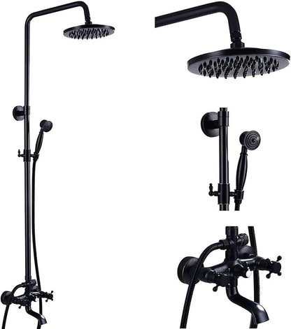 NeierThodore Oil Rubbed Bronze Shower Faucet Set Complete Shower System 8 Rain Shower 2 Cross Knobs Wall Mounted Mixer Bathroom Shower Tub Tap Bathroom Fixtures Wall Mount