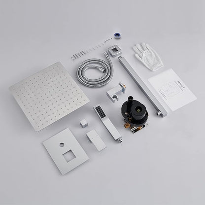 Rain Shower System 12 Inches Shower Combo Set Chrome Wall Mount Faucet Bathroom Faucets with Rainfall Shower Head and Hand Shower