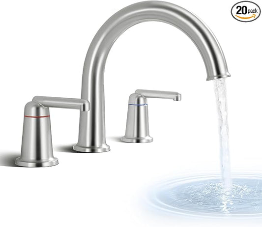 High Flow Roman Tub Faucet with Valve, Widespread Solid Brass 3 Hole Bathtub Faucet, 2 Handle Deck Mount Bath Tub Filler with Supply Water Hoses, Brushed Nickel