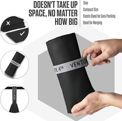 VENTURE 4TH Quick Dry Towel. Microfiber Travel Towel Ideal for Camping, Hiking, Backpacking, Gym. Lightweight & Fast Drying Travel Towels for Body. Compact & Easy to Pack - Black Extra Large