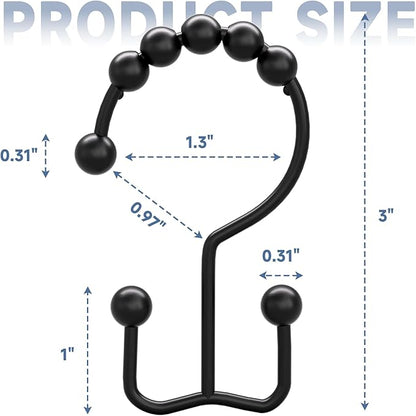 Titanker Shower Curtain Hooks Rings, Rust Resistant Metal Double Glide Shower Hooks Rings for Bathroom Shower Rods Curtains, Set of 24 Hooks - Black