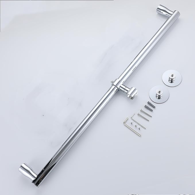 RRAJJ Shower Slide bar That is Installed by pasting or Punching Holes，Adjustable Height 28 inch of All SUS304 Stainless Steel Shower Head Holder(All Stainless Steel- Chrome)