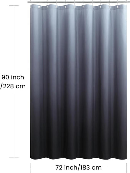 90 Inch Fabric Shower Curtain, Extra Long Black and Grey Ombre Shower Curtains for Bathroom, 72" W x 90" H