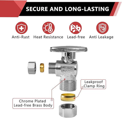 5-Pack EFIELD Angle Stop Valve 1/2" Nominal (5/8" OD) Compression x 3/8" OD, 1/4-Turn,(VALVE116-5PCS)