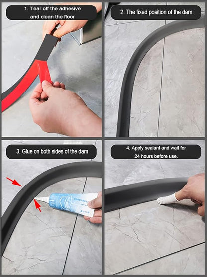 59Inch Collapsible Shower Threshold Water Dam 2" High Shower Barrier Water Stopper 2" Tall Shower Water Guard To Keep Water In Shower Dry And Wet Separation Bathroom Wheelchair Accessible Black