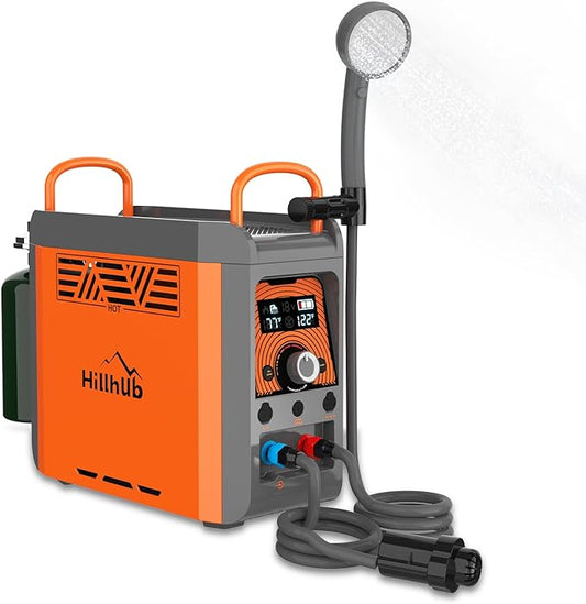 Hillhub Portable Propane Water Heater with Water Pump&Showerhead, Camping Instant Hot Water Heater with Overheating Protection, Outdoor Use Only Built-in battery for Showering&Cleaning