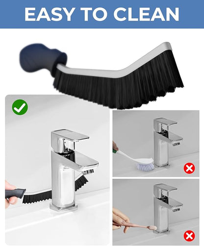 Crevice Cleaning Brushes, Cleaner Scrub Brush Tool for Hard to Reach Tight Space, Home Essentials, Serrated Scrub Brushes, Cleaning Supplies for Shower, Bathroom, Kitchen, Toilet (6, Black)