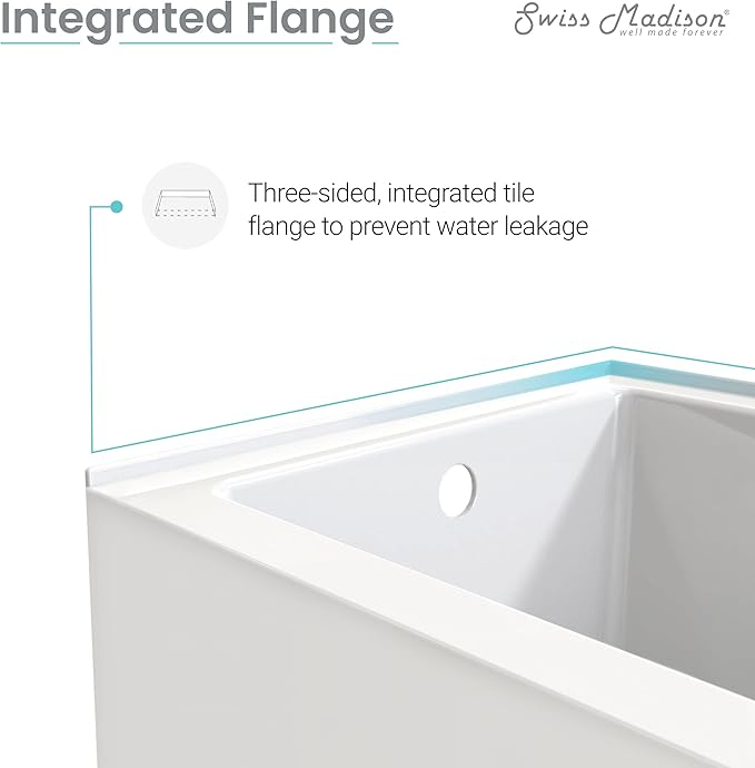 Swiss Madison Well Made Forever SM-AB540 Voltaire Alcove Tub with Armrest 60" x 30" in Glossy White
