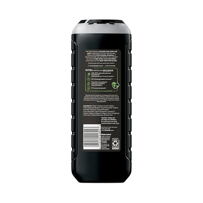 NIVEA Men Active Clean Body Wash with Natural Charcoal for Normal to Oily Skin, 3-in-1 Charcoal Body Wash, Face and Hair, Draws Out Dirt and Impurities, 16.9 Fl Oz Bottle, Pack of 3