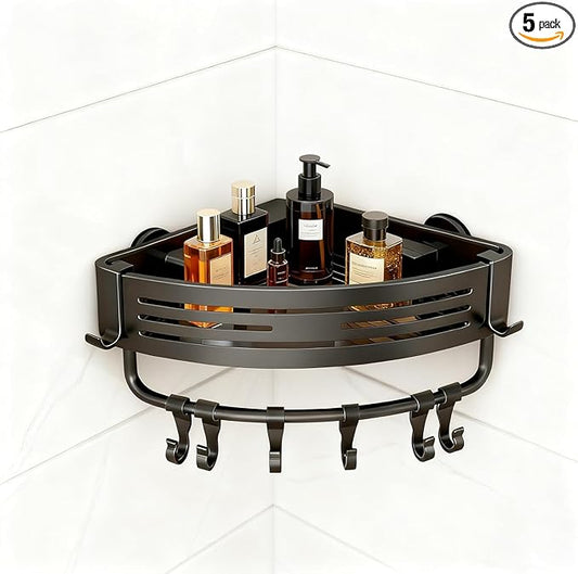Aluminum Corner Shower Caddy, Rust Proof Bathroom Organizer with Suction Cup, Press Fit Tripod Design, Storage Rack for Shampoo