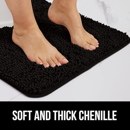 GORILLA GRIP Bath Rug Mat 30x20, Thick Soft Absorbent Chenille, Quick Dry Microfiber Mats, Rubber Backing Washable Shower Floor Rugs, Bathmat Runner, US Designed Bathroom Home Decor Accessories Black