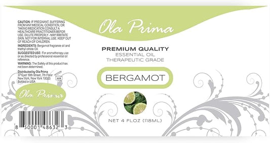 Ola Prima Bergamot Essential Oil - Therapeutic Grade for Aromatherapy, Diffuser, Skin, Hair, Massage, Stress, Dropper - 4 fl oz - Bergamot Oil