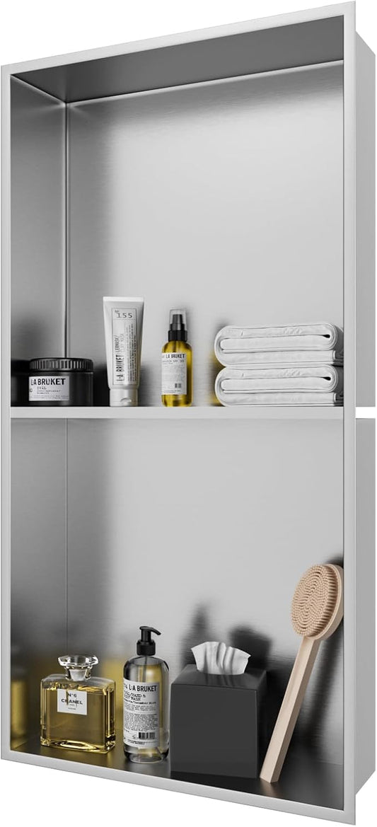 12" x 24" Shower Niche No Tile Needed, 304 Stainless Steel Shower Wall Niche, Recessed Shower Shelf for Shower or Bathroom Storage, Brushed