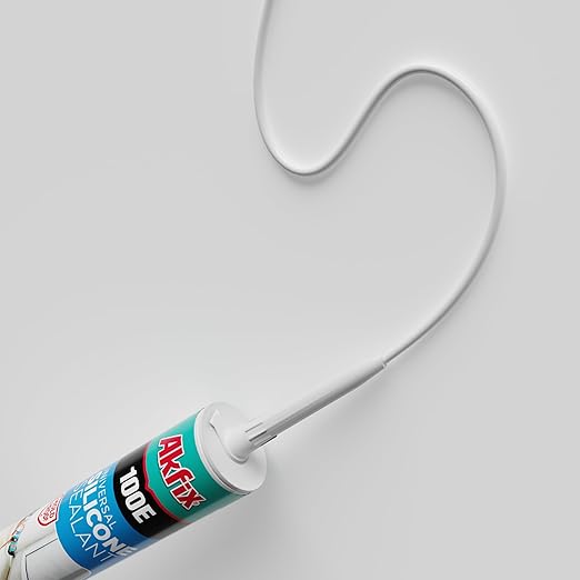 Akfix 100E RTV White Silicone Caulk (12x10.1 fl.oz.) - 100% Waterproof Silicone Sealant for Kitchen and Bathroom, Shower, Toilet, Sink, Window and Door, No Yellowing | White, 12 Pack