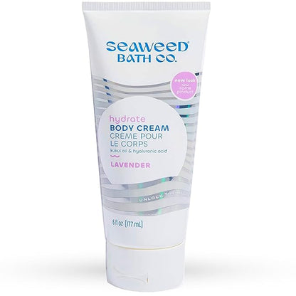 Seaweed Bath Co. Hydrate Body Cream, Lavender Scent, 6 Ounce, Nourishing Hand & Body Lotion Moisturizer for Dry Skin, with Sustainably Harvested Seaweed, Kukui Oil, Hyaluronic Acid, Shea Butter