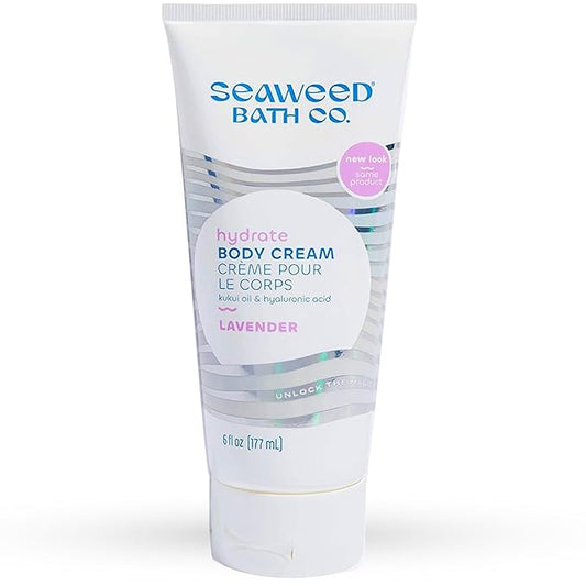 Seaweed Bath Co. Hydrate Body Cream, Lavender Scent, 6 Ounce, Nourishing Hand & Body Lotion Moisturizer for Dry Skin, with Sustainably Harvested Seaweed, Kukui Oil, Hyaluronic Acid, Shea Butter