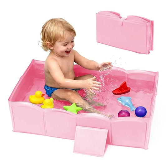 Collapsible Baby Bathtub for Shower,Reinforced Structure Infant Foldable Bath Tub with Non-Slip Base,Portable Space-Saving Kids Bath Tub for 6M to 4Years,Suitable for Outdoor, Travel Use(Pink)