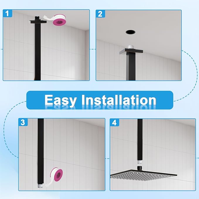 Ceiling Mount Rain Shower Head Extension Arm with Flange 20 Inches Square Straight Extender Extension Pipe Replacement, Long Shower Arm for High Ceiling,Oil-Rubbed Bronze