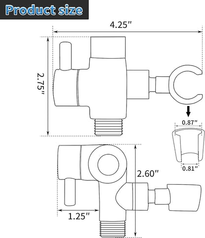 G-Promise Solid Metal Shower Arm Diverter with Holder for Hand Held Showerhead and Fixed Spray Head, G 1/2 3-Way Bathroom Universal Diverter System Replacement Part (Polished Gold)