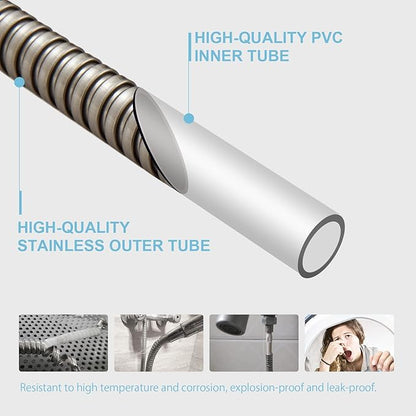 OFFO Shower Hose, Brushed Nickel Kink Free Stainless Steel Shower Hose Attachment Electroplating Handheld Shower Head Hose Flex Hoses Extension with Brass Insert & Nut for Pet Bathing Cleaning 80 in