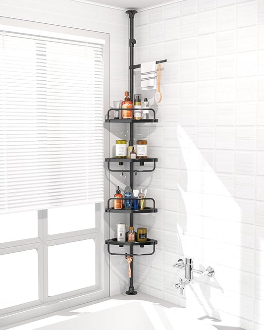 ADOVEL 4 Layer Corner Shower Caddy, Stainless Steel Constant Tension Pole Shower Organizer, Adjustable Corner Shower Shelf, Rustproof 3.3 to 9.8 ft
