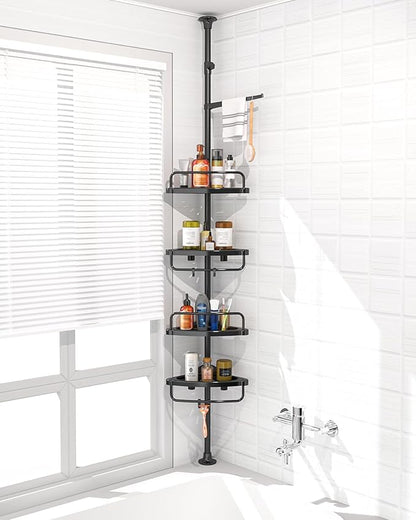 4 Layer Corner Shower Caddy, Stainless Steel Constant Tension Pole Shower Organizer, Adjustable Corner Shower Shelf, Rustproof 3.3 to 9.8 ft