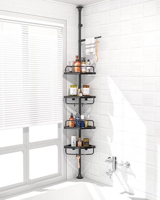 4 Layer Corner Shower Caddy, Stainless Steel Constant Tension Pole Shower Organizer, Adjustable Corner Shower Shelf, Rustproof 3.3 to 9.8 ft
