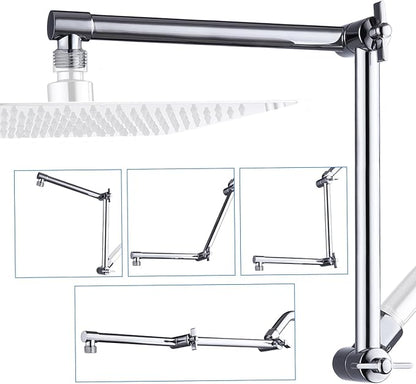 G-Promise 16 Inch Shower Head Extension Arm, Solid Brass Height & Angle Adjustable Extender, Rise or Lower Rainfall and Fixed Shower Head (Chrome)