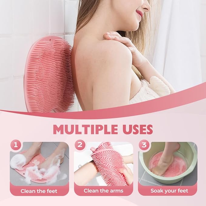 Silicone Shower Foot Scrubber Mat, 2025 Upgraded Exfoliating Bath Pad with Non-Slip Suction Cups Wall Mounted Foot Cleaning Mat (Orange)
