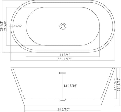 Logmey 59" Acrylic Freestanding Bathtub White Oval Shape Soaking Tub with Chrome Drain & Overflow Assembly for Classic Modern Bathrooms