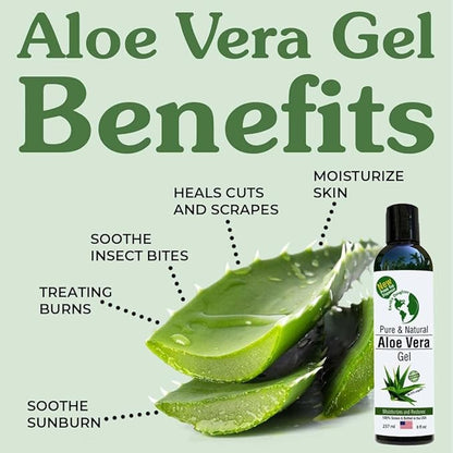 Earth's Daughter Organic Aloe Vera Gel from Fresh Cut 100% Pure Organic Aloe leaves – Fast Absorbing for Face, Skin, Hair & Body – Vegan, Unscented, Natural - 8 Oz USA Made