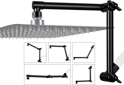 G-Promise 13 Inch Shower Head Extension Arm, Solid Brass Height & Angle Adjustable Extender, Rise or Lower Rainfall and Fixed Shower Head (Matte Black)