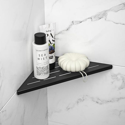 Corner Shower Shelf 10" Matte Black 304 Stainless Steel Slot Design Recessed Corner Shelf Bathroom Grout in Shelf for Tiled Wall
