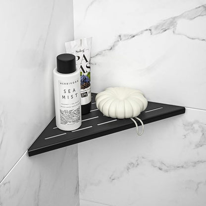 Corner Shower Shelf 10" Matte Black 304 Stainless Steel Slot Design Recessed Corner Shelves, Grout in Bathroom Shower Shelf for Tiled Wall, 2 Pack