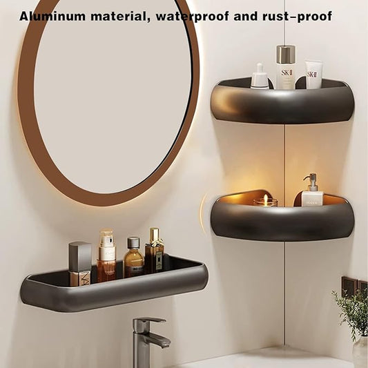 VOLPONE Corner Shower Caddy with Razor Holder Adhesive Shower Shelf Corner No Drilling (adhesive mounting, no suction cup) Bathroom Shower Organizer Storage Rack (2-Pack, Black)
