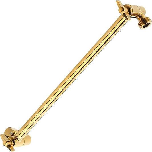 15 Inch Extra Long Adjustable Shower Head Extension Arm With Locking Set Screw, Singing Rain Brass Angle Height Adjustable, Easy To Install, G1/2 Universal Connector Compatible (Egyptian Gold)