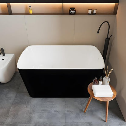 49" Freestanding Bathtub, Acrylic Sit-In Soaking Tub with Chrome Drain & Overflow, Glossy White Modern Design, Compact Space-Saving Bath for Bathrooms