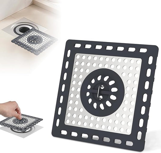 Hibbent Upgraded Shower Drain Hair Catcher, Shower Drain Cover for Bathroom Floor 4" Drain, Anti-Clogging Bathtub Drain Strainer, Stainless Steel Kitchen Sink Drain Strainer with Handle, Dark Grey