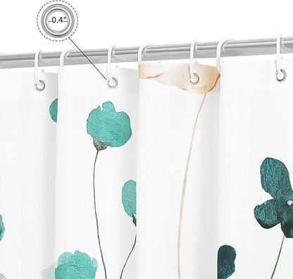 Gibelle Small Stall Shower Curtain 36 x 72, Narrow Half Watercolor Floral Fabric Shower Curtain, Teal Beige Flower Decorative Bathroom Shower Curtain Set
