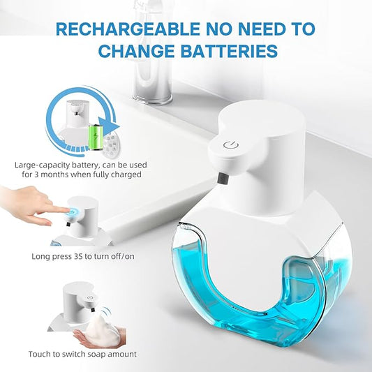 2 Pack Automatic Foaming Soap Dispenser 14.2oz/420ML Touchless Automatic Foaming Soap Dispenser,Rechargeabled Wall Mounted Smart Pump for Bathroom Kitchen