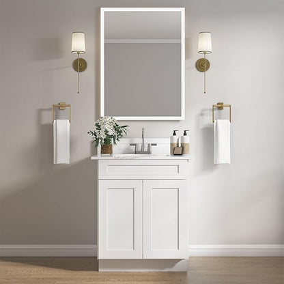 ROOMTEC Bathroom Cabinet, 24'' Free Standing Single Bathroom Vanity with 1 False Drawer and 2 Doors,Morden Bathroom Sink Vanity Storage Cabinet, Shaker White