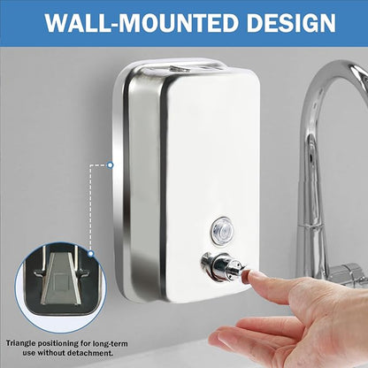 4 Pack 1000ml Commercial Soap Dispenser Wall Mount, Stainless Steel Hand Soap Dispenser for Bathrooms, Refillable Hand Sanitizer Dispenser for Home, Hotels, Restaurants, Hospitals (Silver)