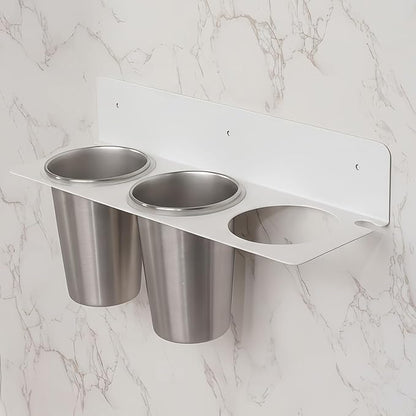 Hair Tool Organizer Wall Mount, Stainless Steel Hair Tool Holder with 2 Heat-Resistant Cups, Curling Iron Holder for Vanity, Hot Tools Organizer with PVC Ring,Hair Dryer Holder for Bathroom