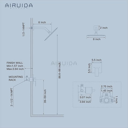 Airuida Shower Faucet Set Bathroom Rain Shower System SUS304 Stainless Steel Single Handle With Male Threads Rough-in Valve Shower Trim Kit 8 Inch Wall Mount Shower Head Oil Rubbed Bronze
