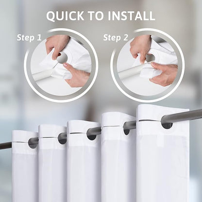 Furlinic White No Hook Shower Curtain Fabric 60x72 Inch,Polyester Waterproof Bathroom Curtain with 8 Plastic Built-in Grommets,Modern Luxury Hotel Style Washable Decorative Shower Curtains