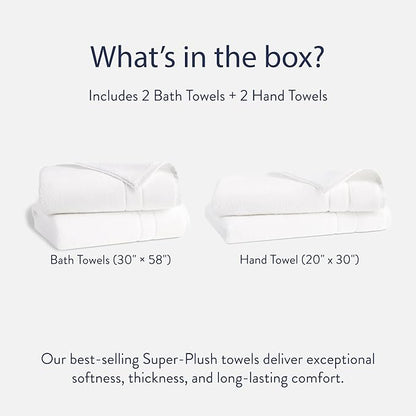 Brooklinen Super-Plush Bath Towel and Hand Towel Set - 2 Bath Towels, 2 Hand Towels - Cotton, Highly Absorbent (White)