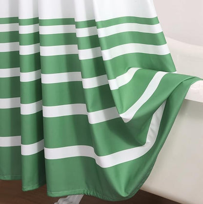 Green and White Striped Shower Curtain 72x78 Inches, Waterproof Fabric with Modern Gradient Lines, 12 Rustproof Grommets & Weighted Hem