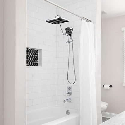 13 Inch Rainfall Shower Head with Multi-Function Handheld Sprayer Combo, 3-Way Metal Extended Diverter with Holder and Metal Adjustable Curved Shower Extension Arm, Extra Long Hose Chrome